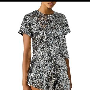 Sequin Short Sleeve Top in Silver